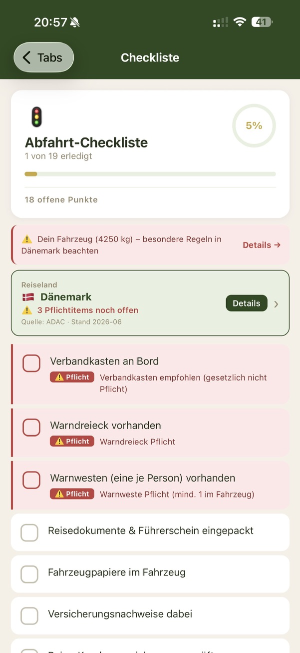 Checkliste in CamperCheck