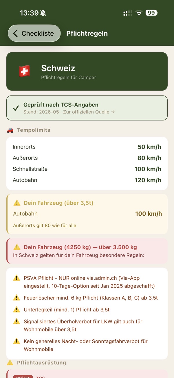 Regeln für die Schweiz