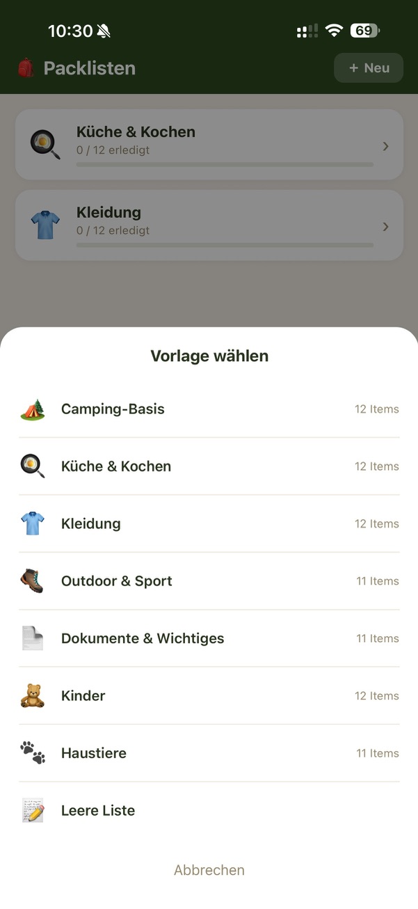 Packlisten Vorlagen